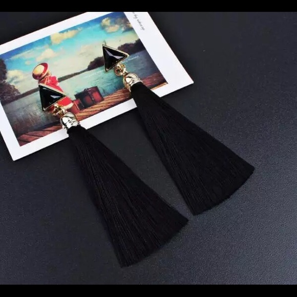 Black Tassle Earrings - Picture 2 of 3